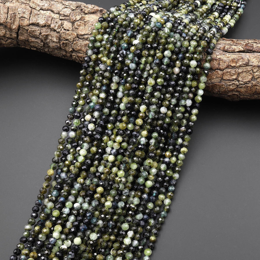 Natural Paraiba Green Tourmaline Faceted 4mm Round Beads Diamond Cut Gemstone 15.5" Strand