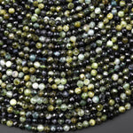 Natural Paraiba Green Tourmaline Faceted 4mm Round Beads Diamond Cut Gemstone 15.5" Strand