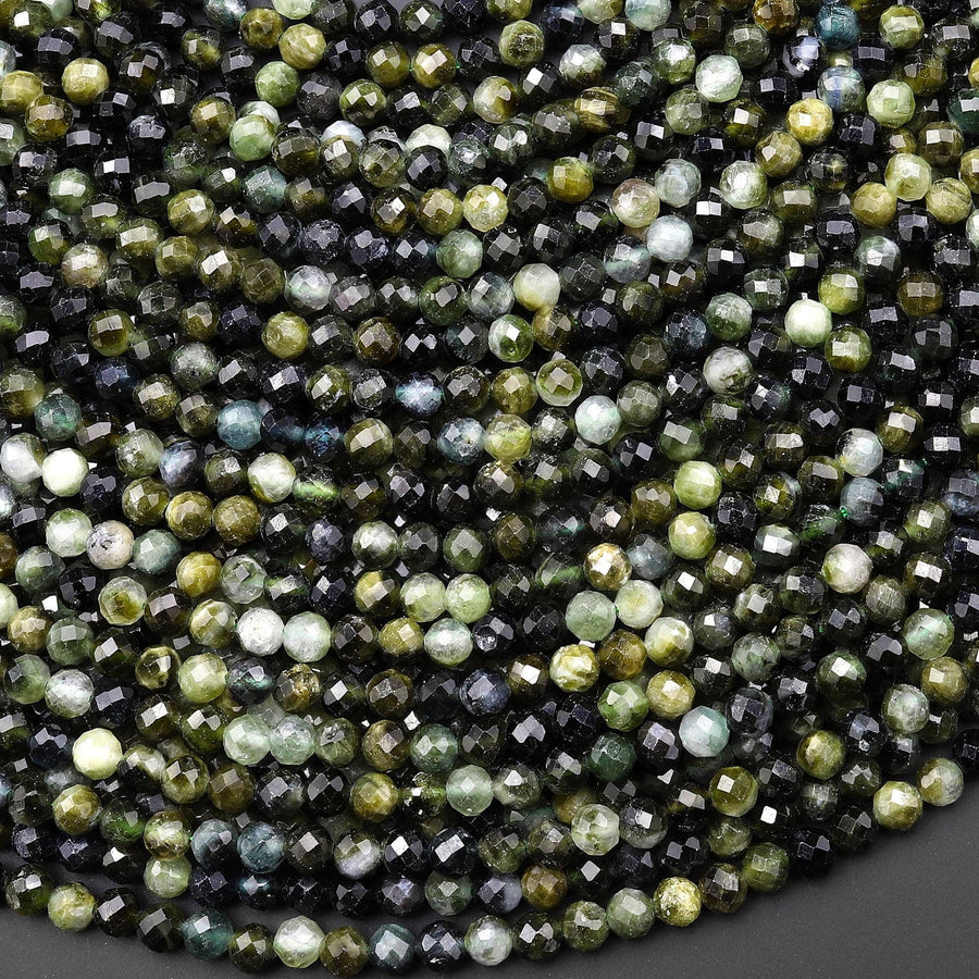 Natural Paraiba Green Tourmaline Faceted 4mm Round Beads Diamond Cut Gemstone 15.5" Strand