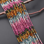 Natural Rainbow Tourmaline Faceted 4mm Round Beads Pink Green Blue Golden Cognac Ombre Gemstone 15.5" Strand