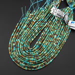 Genuine Natural Blue Green Golden Brown Turquoise 4x4mm Smooth Cylinder Tube Beads 15.5" Strand