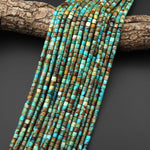 Genuine Natural Blue Green Golden Brown Turquoise 4x4mm Smooth Cylinder Tube Beads 15.5" Strand