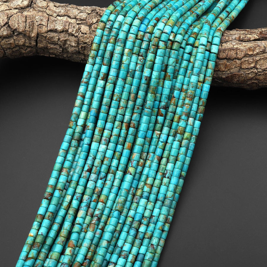 AAA Genuine Natural Blue Green Turquoise 4x4mm Smooth Cylinder Tube Beads 15.5" Strand