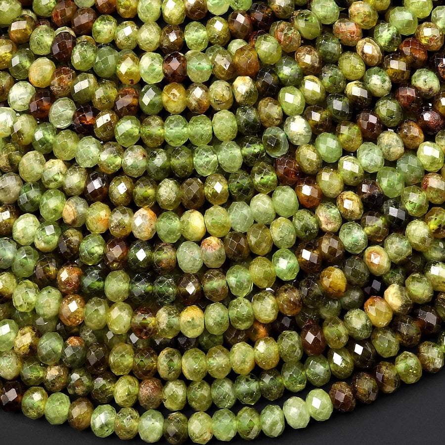 Faceted Natural Green Garnet Rondelle 6x4mm Gemstone Beads 15.5" Strand