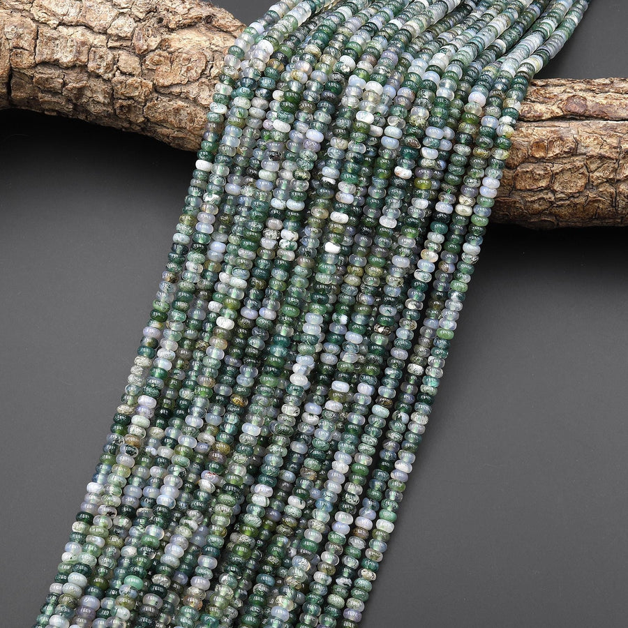 Translucent Natural Green Moss Agate Smooth 4mm Rondelle Beads 15.5" Strand
