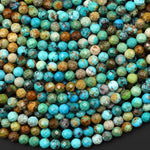 Faceted Natural Turquoise 6mm Round Beads Real Genuine Vibrant Blue Green Gemstone 15.5" Strand