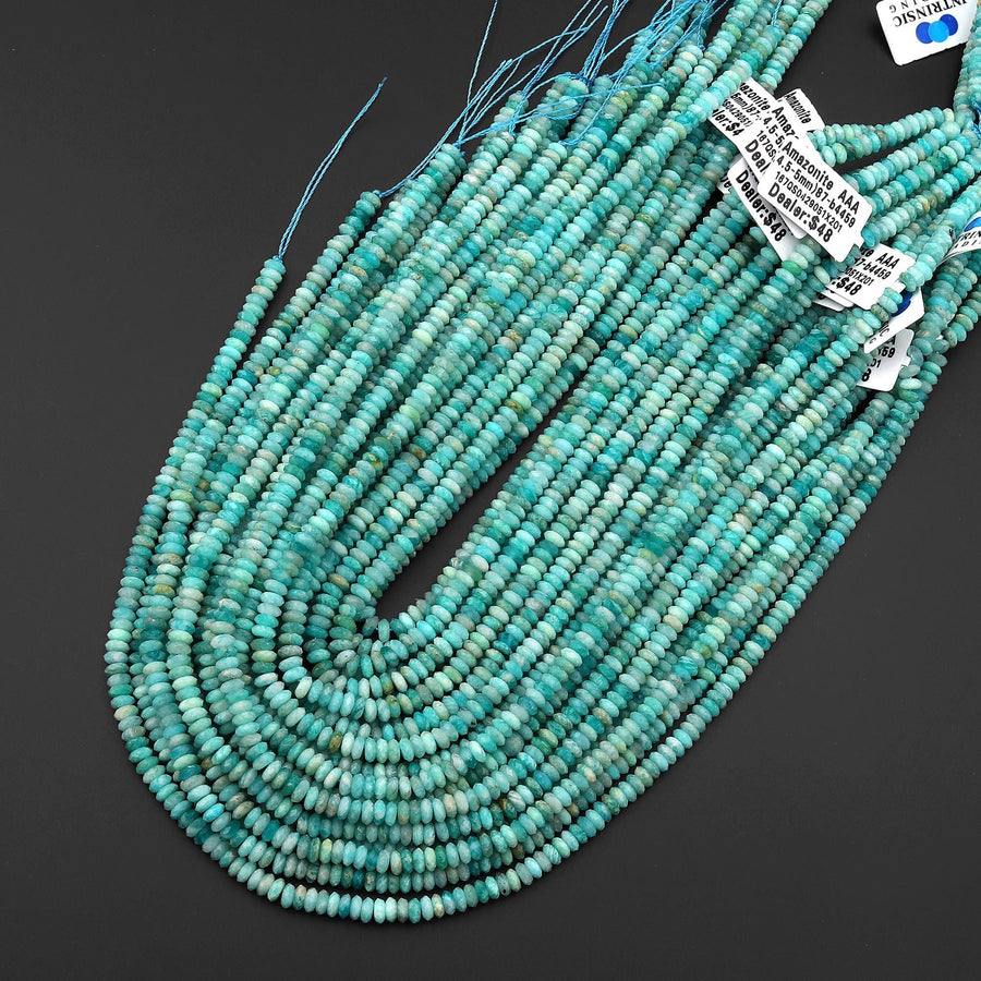 AAA Faceted Natural Peruvian Amazonite 4mm 5mm 6mm Thin Rondelle Beads Aqua Blue Gemstone 15.5" Strand