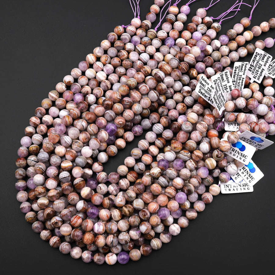 Rare Natural Rainbow Amethyst Smooth Round Beads 6mm 8mm 9mm 10mm 11mm 12mm 13mm 14mm 15.5" Strand