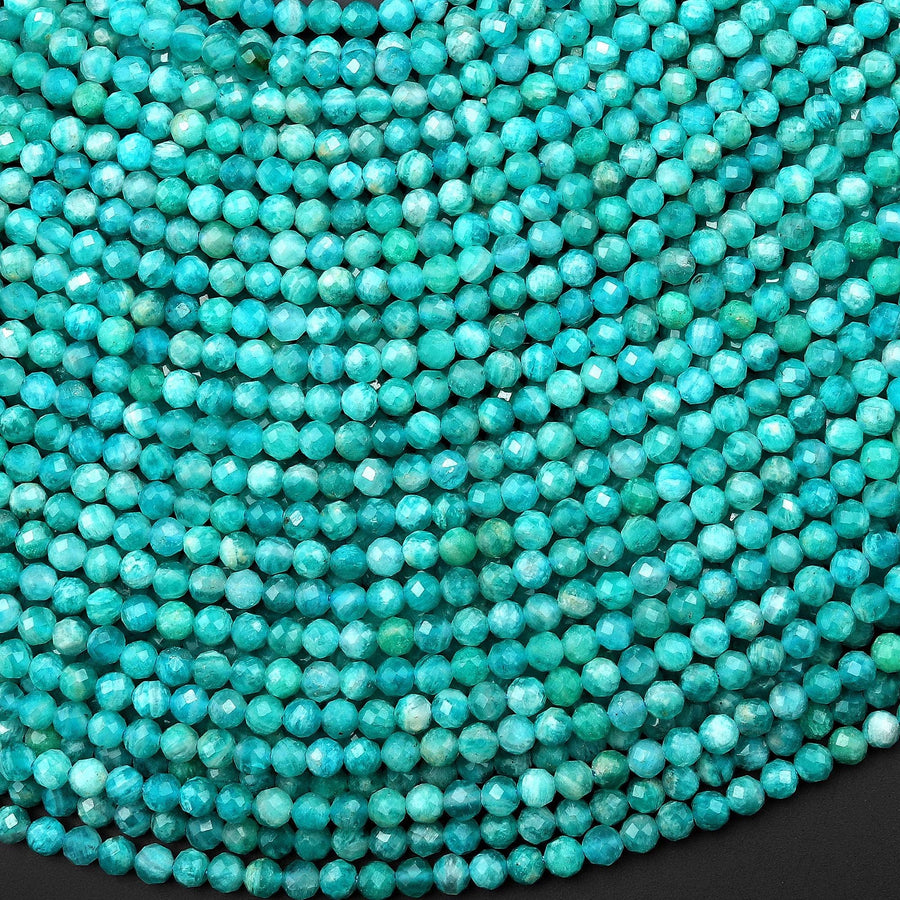 AAA Natural Blue Green Russian Amazonite Faceted Round Beads 3mm Gemstone 15.5" Strand