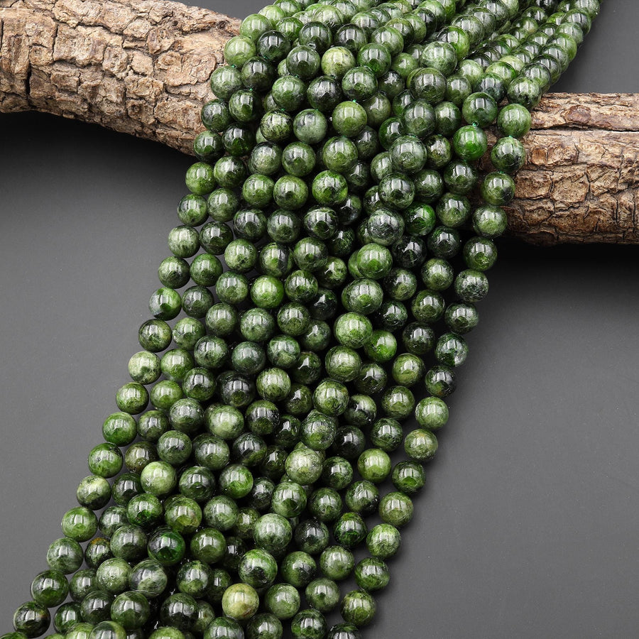 Natural Green Chrome Diopside 8mm Smooth Round Beads Gemstone 15.5" Strand