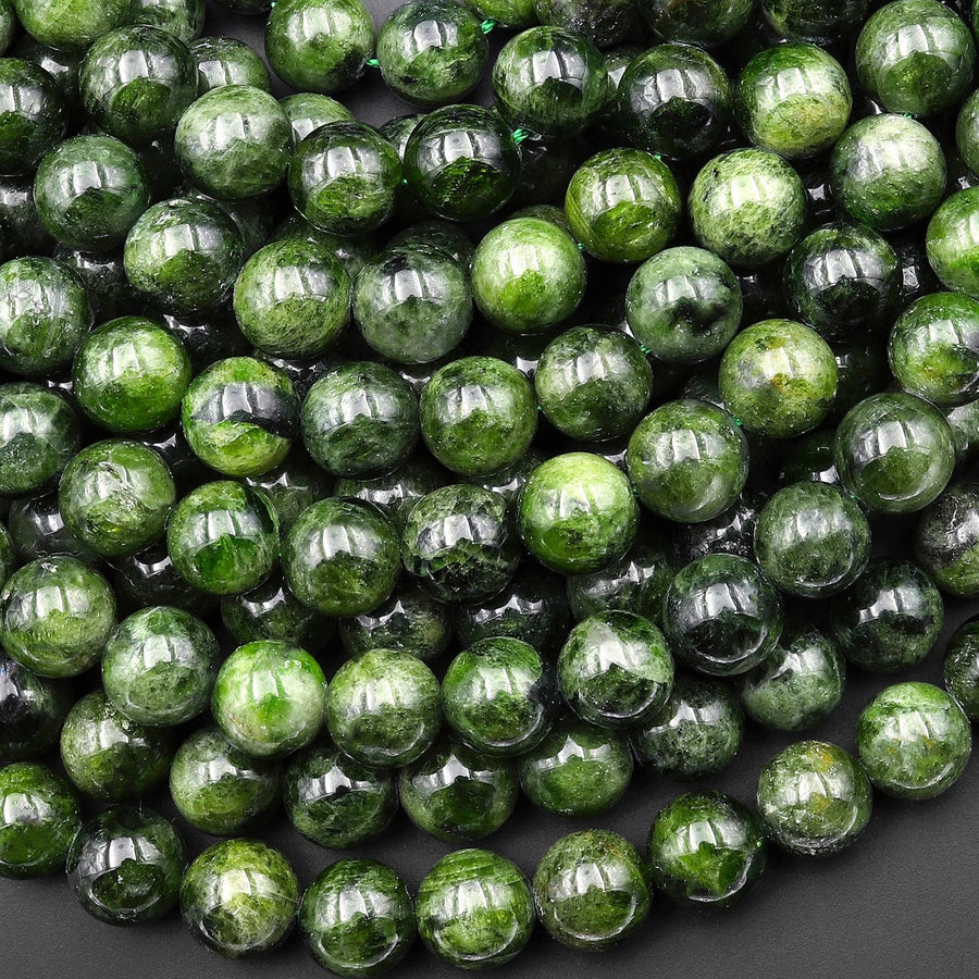 Natural Green Chrome Diopside 8mm Smooth Round Beads Gemstone 15.5" Strand