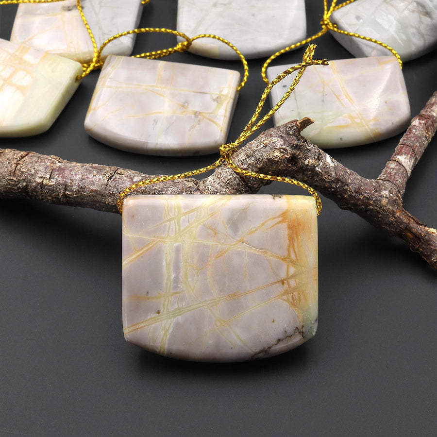 Natural American Picasso Jasper Rectangle Saddle Locket Pendant Side Drilled Gemstone A1