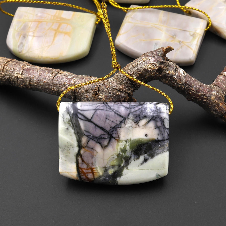 Natural American Picasso Jasper Rectangle Saddle Locket Pendant Side Drilled Gemstone A3