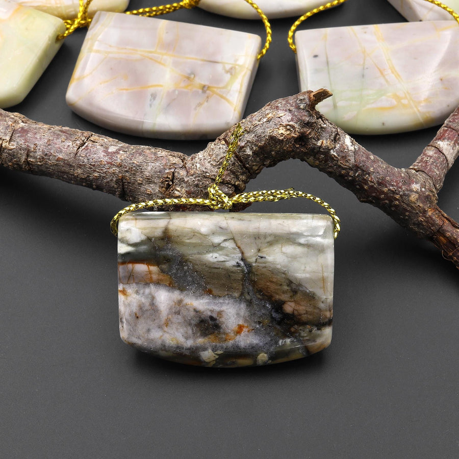 Natural American Picasso Jasper Rectangle Saddle Locket Pendant Side Drilled Gemstone A5
