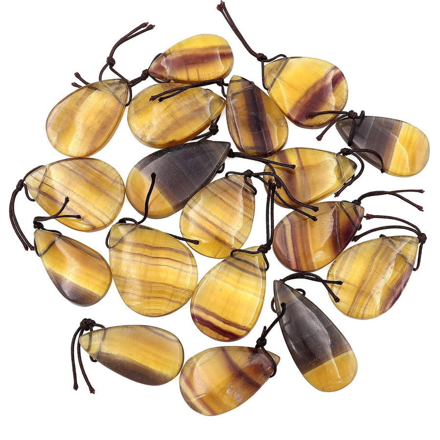 Natural Honey Golden Fluorite Teardrop Pendant Top Side Drilled Gemstone