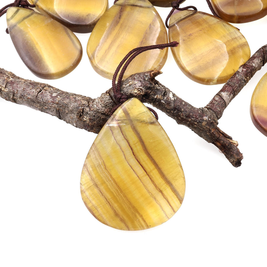 Natural Honey Golden Fluorite Teardrop Pendant Top Side Drilled Gemstone A2
