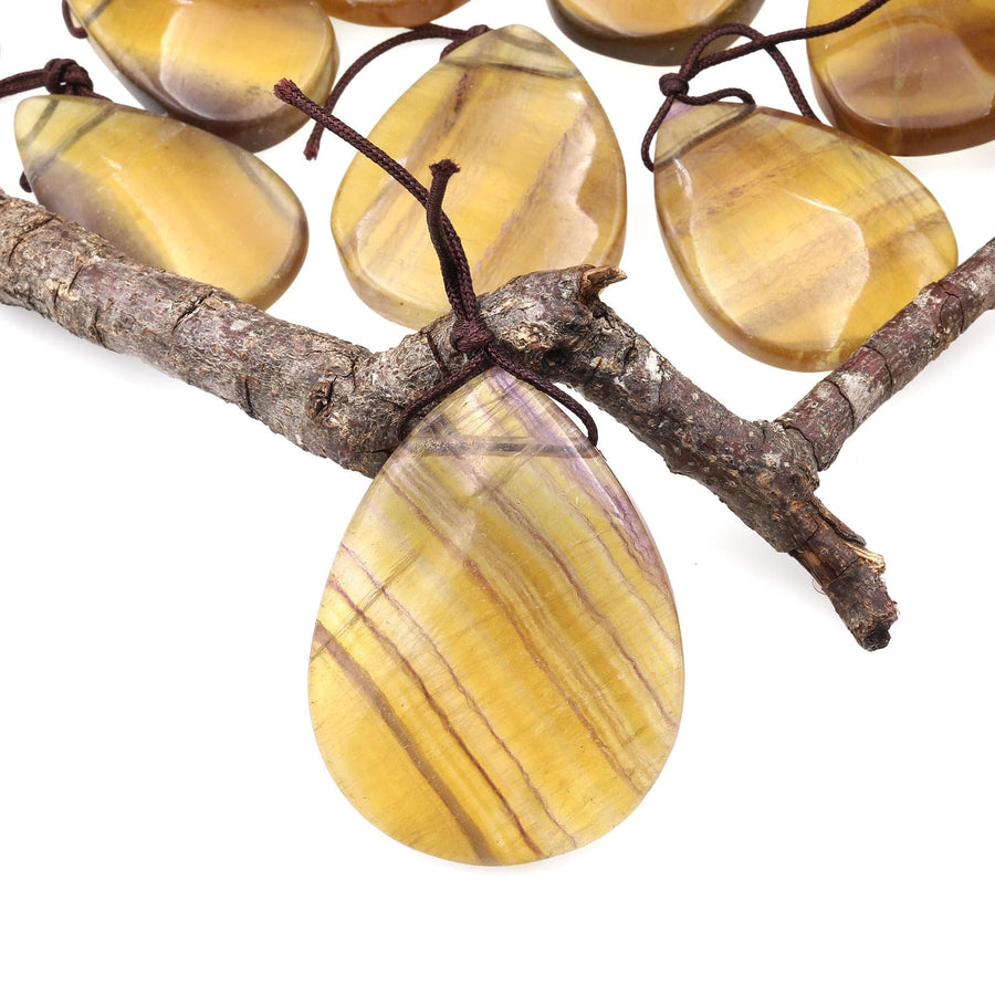 Natural Honey Golden Fluorite Teardrop Pendant Top Side Drilled Gemstone A4