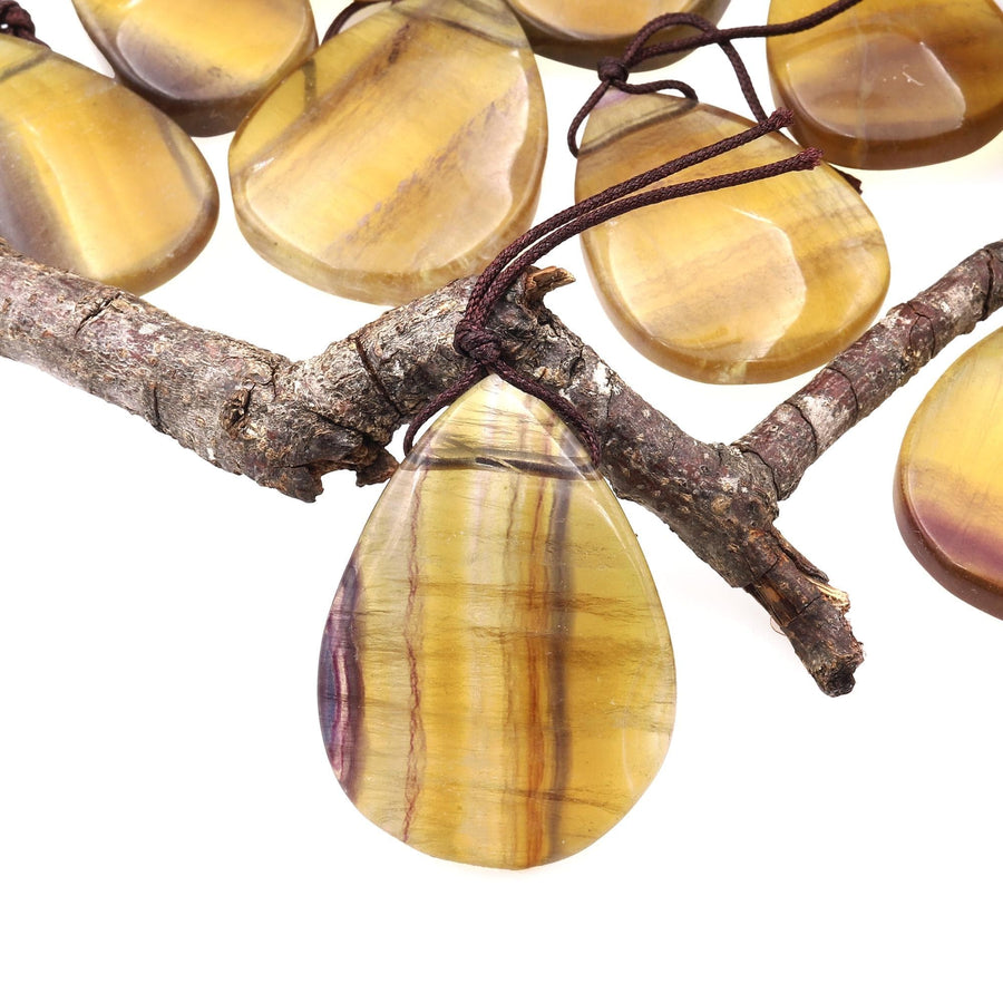 Natural Honey Golden Fluorite Teardrop Pendant Top Side Drilled Gemstone A5