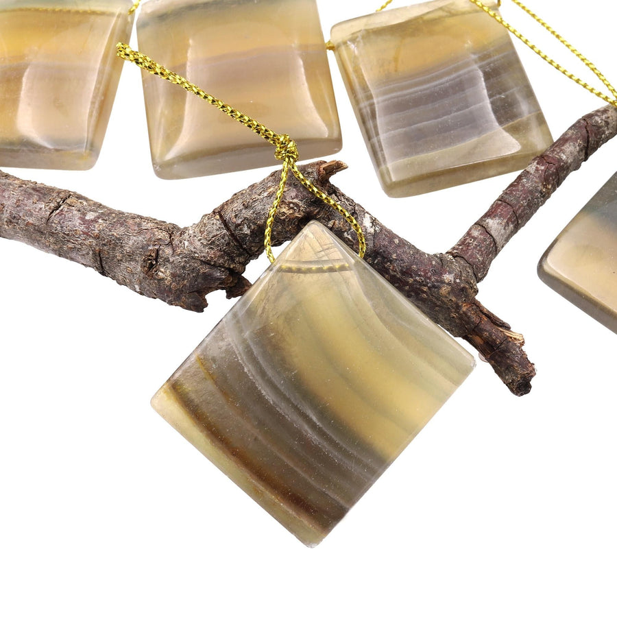 Natural Honey Golden Fluorite Square Pendant Top Side Drilled Gemstone