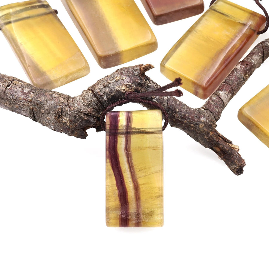 Natural Honey Golden Fluorite Rectangle Pendant Top Side Drilled Gemstone
