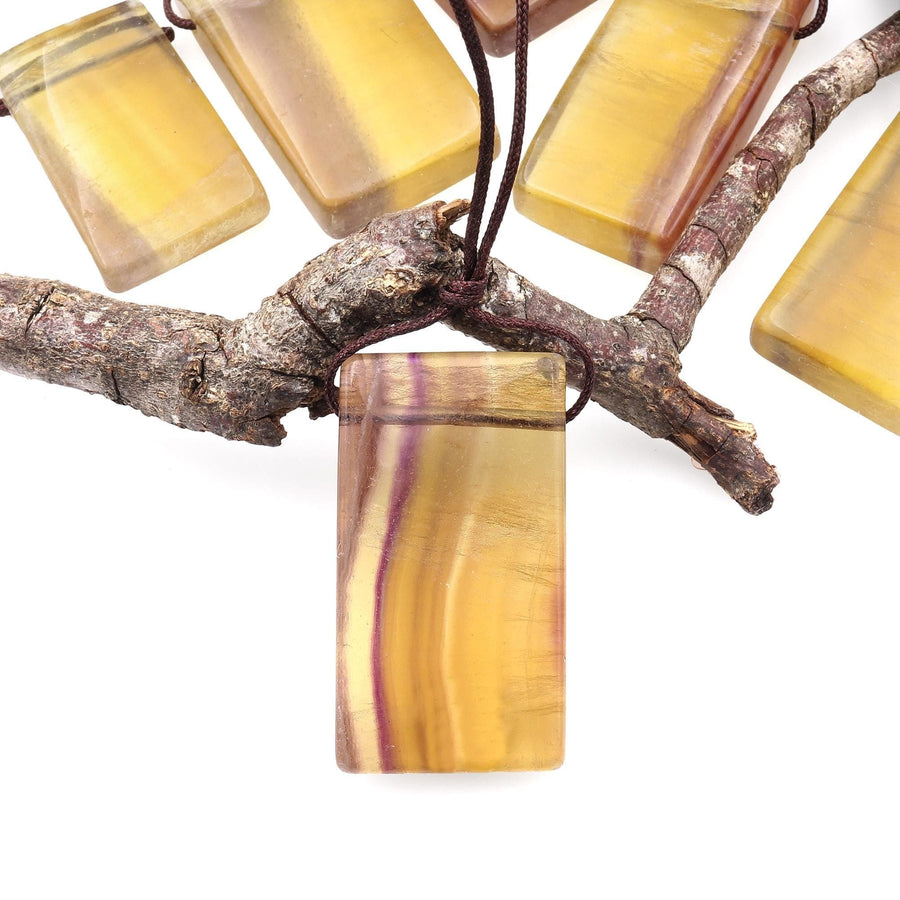 Natural Honey Golden Fluorite Rectangle Pendant Top Side Drilled Gemstone