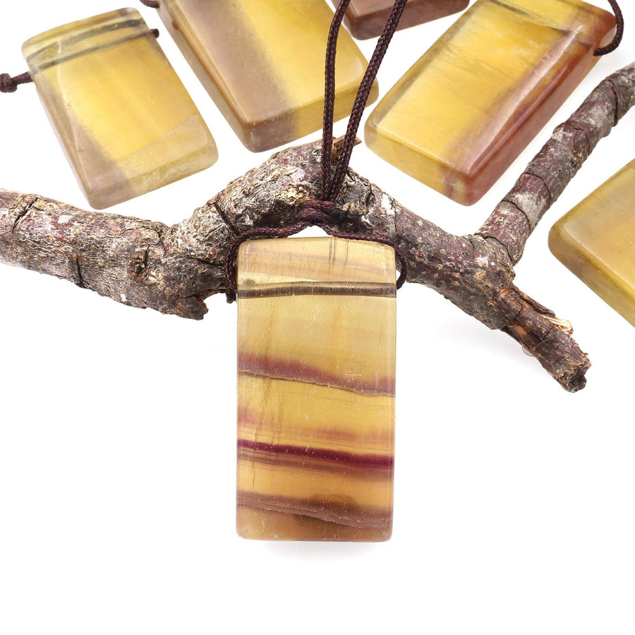 Natural Honey Golden Fluorite Rectangle Pendant Top Side Drilled Gemstone A3