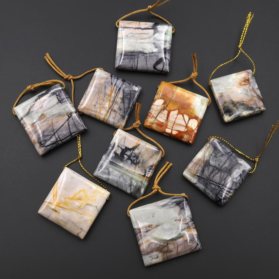 Natural American Picasso Jasper Square Pendant Side Drilled Gemstone
