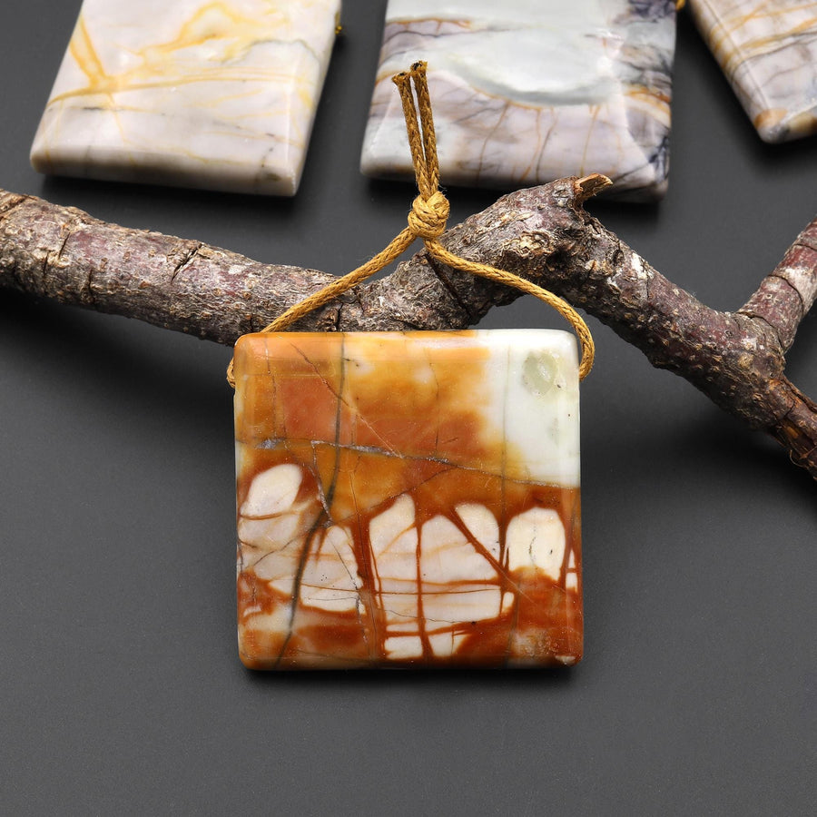 Natural American Picasso Jasper Square Pendant Side Drilled Gemstone A2