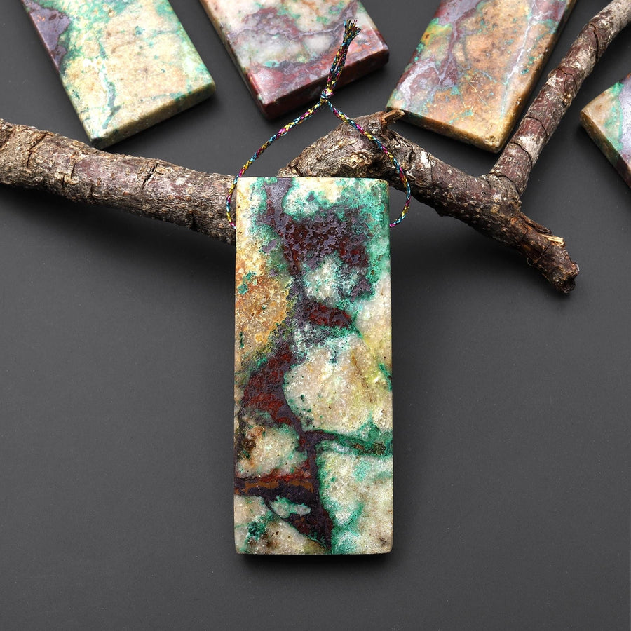 From the Old Arizona Copper Mine~ Natural Copper in Chrysocolla Long Rectangle Pendant A1