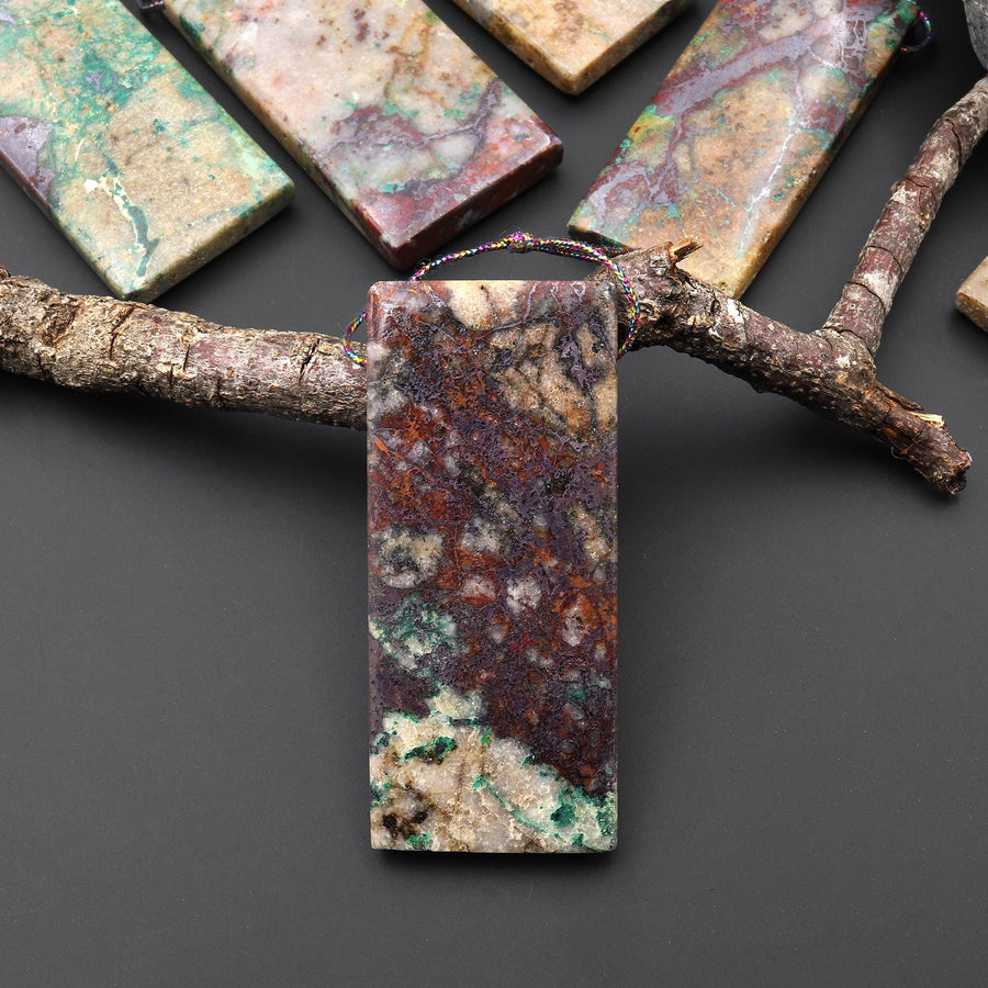 From the Old Arizona Copper Mine~ Natural Copper in Chrysocolla Long Rectangle Pendant A3