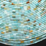 Natural Multicolor Amazonite 4x2mm Small Thin Smooth Spacer Tube Beads 15.5" Strand