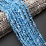 AAA Natural Santa Maria Blue Aquamarine Freeform Rondelle Center Drilled Beads 15.5" Strand