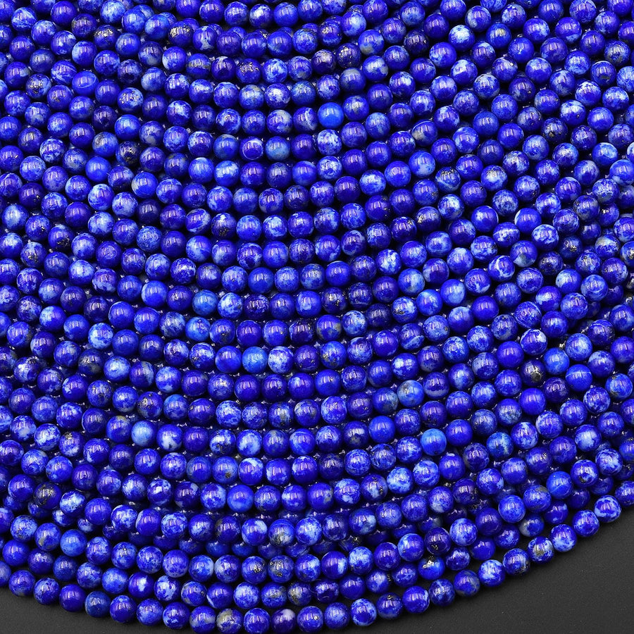 AAA Genuine Natural Blue Lapis 3mm Smooth Round Gemstone Beads 15.5" Strand