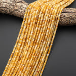 Faceted Natural Yellow Jade 4mm Thin Rondelle Beads Gemstone 15" Strand