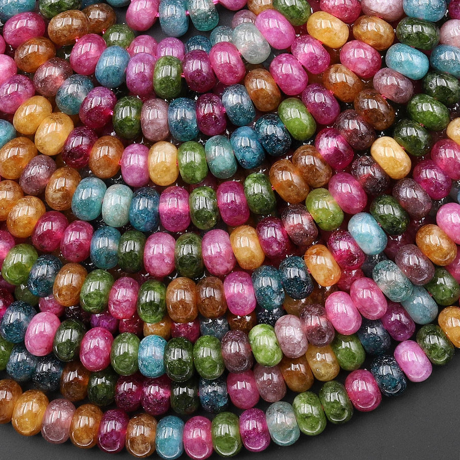 Tourmaline Agate Smooth 6mm Rondelle Beads Multicolor Pink Orange Mint Green Blue 15.5" Strand