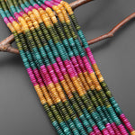 Tourmaline Agate Smooth 6mm Thin Heishi Rondelle Beads Multicolor Pink Yellow Teal Blue Green 15.5" Strand