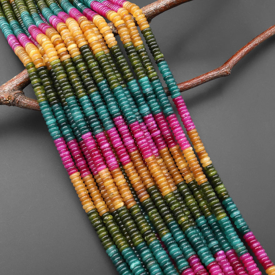 Tourmaline Agate Smooth 6mm Thin Heishi Rondelle Beads Multicolor Pink Yellow Teal Blue Green 15.5" Strand