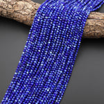 Genuine Natural Blue Lapis 3mm Smooth Round Beads With White Calcite Matrix 15.5" Strand