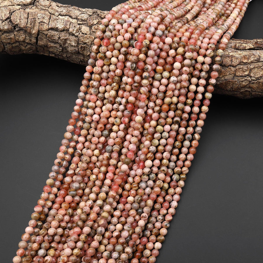 Natural Pink Rhodochrosite 4mm Smooth Round Beads 15.5" Strand