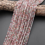 AAA Faceted Natural Rainbow Agate 3mm Round Beads Translucent Pastel Mauve Pink Green Colors 15.5" Strand