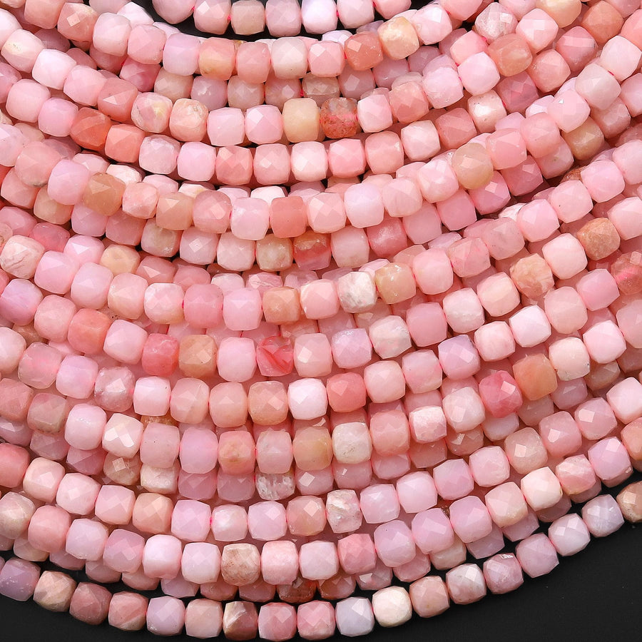 AAA Natural Peruvian Pink Opal 4mm Faceted Cube Gemstone Beads 15.5" Strand