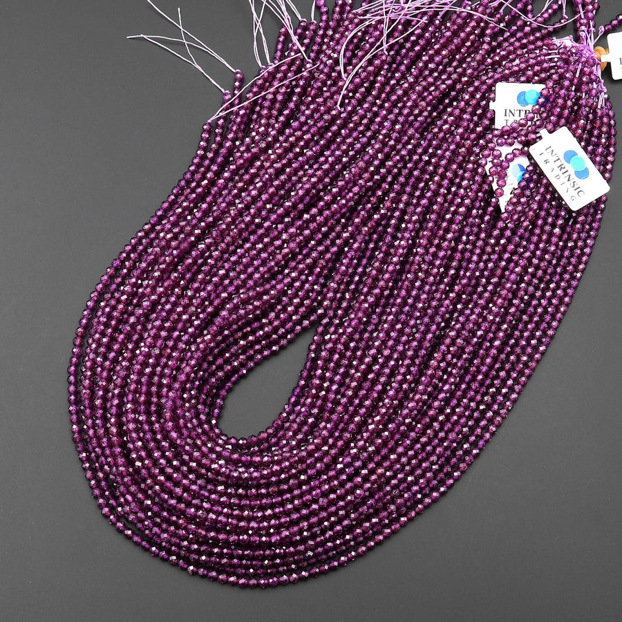 AAA Faceted Natural Mozambique Purple Rhodolite Garnet 3mm Round Gemstone Beads 15.5" Strand