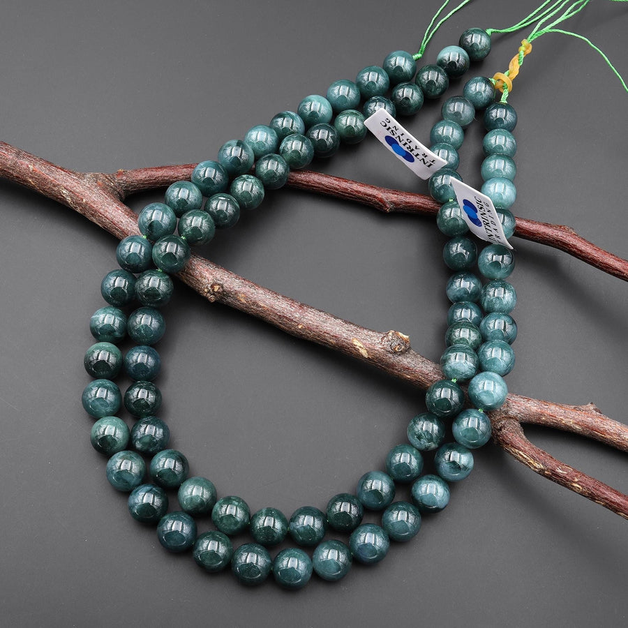 Rare AAA Natural Guatemalan Blue Green Jade 10mm Round Beads 15.5" Strand