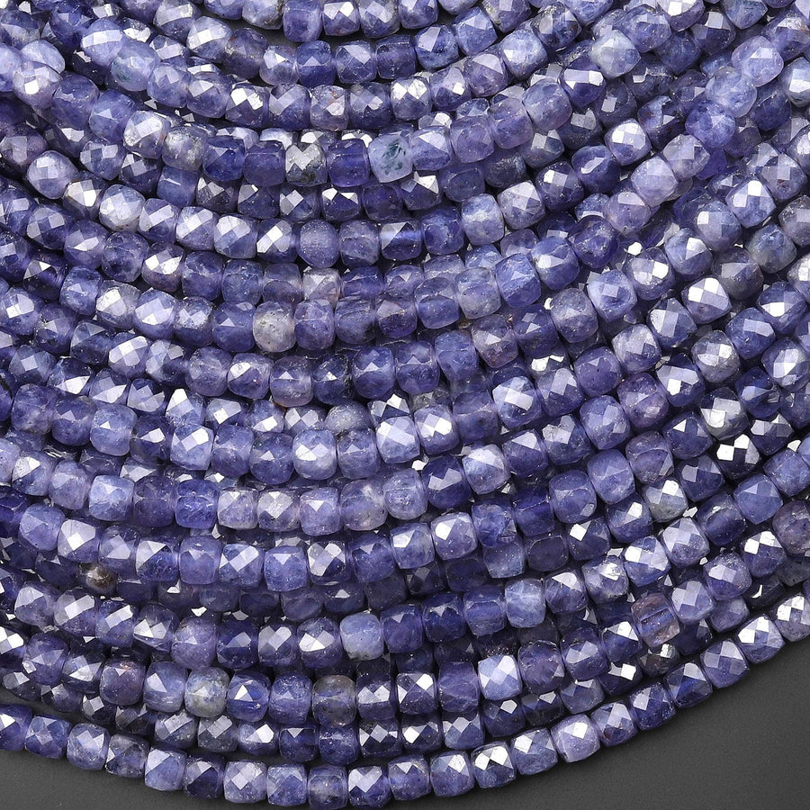 Faceted Natural Iolite 4mm Cube Gemstone Beads 15.5" Strand