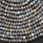 Faceted Natural Labradorite 3mm 4mm Lantern Rondelle Beads 15.5" Strand