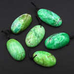 Natural Nevada Apple Green Variscite Long Oval Pendant Gemstone