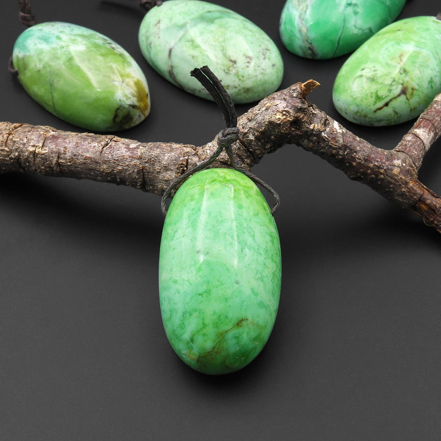 Natural Nevada Apple Green Variscite Long Oval Pendant Gemstone