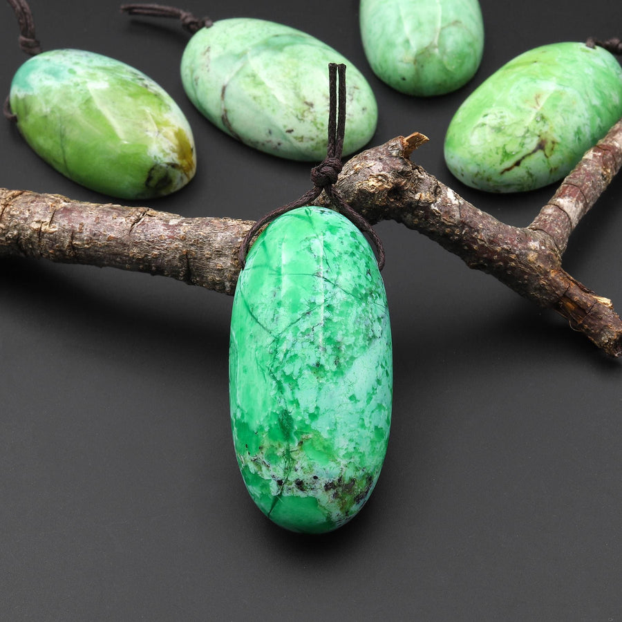 Natural Nevada Apple Green Variscite Long Oval Pendant Gemstone