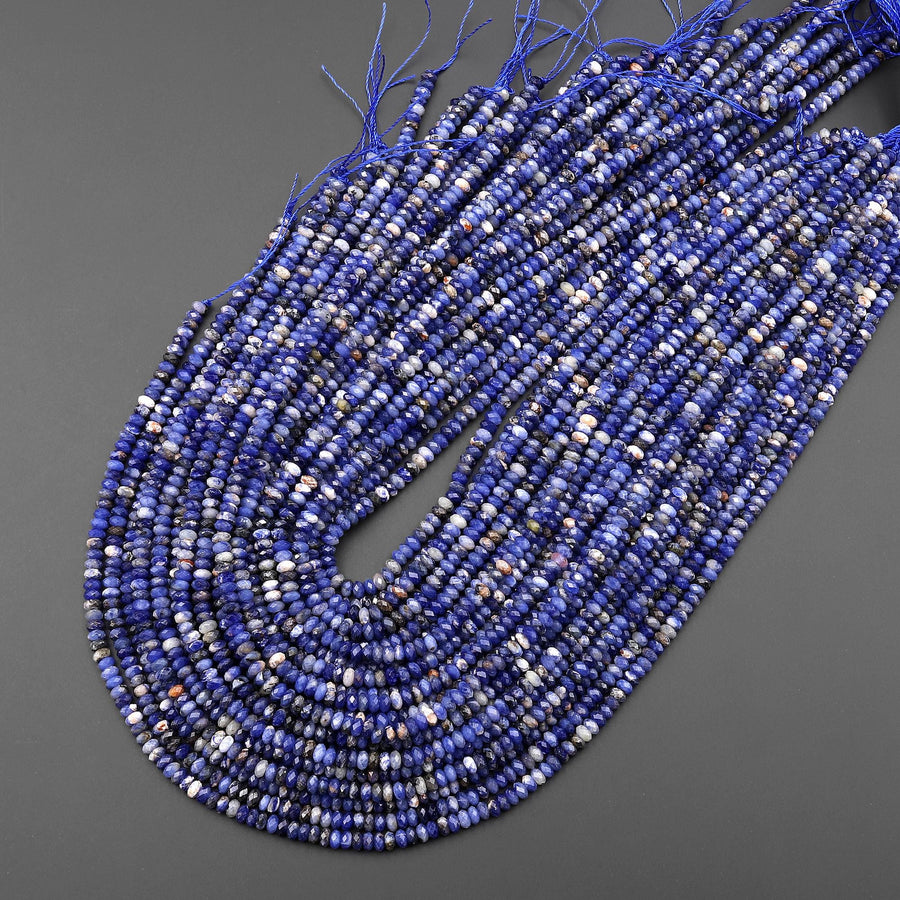 Faceted Natural Blue Orange Sodalite 4mm Thin Rondelle Beads Gemstone 15" Strand