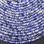 Faceted Natural White Snow Blue Sodalite 4mm Thin Rondelle Beads Gemstone 15" Strand